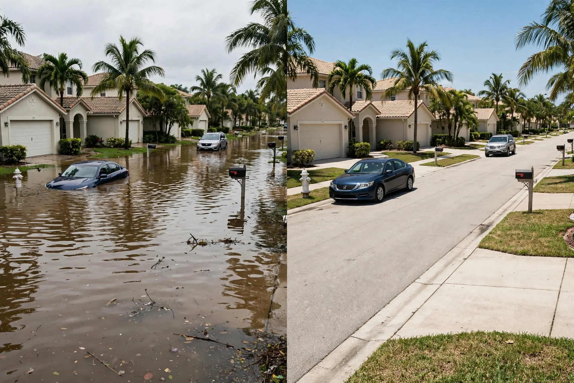 Before and after: Fort Lauderdale street flooded with cars submerged to the windows, then cleaned and dry - DryOut Inc