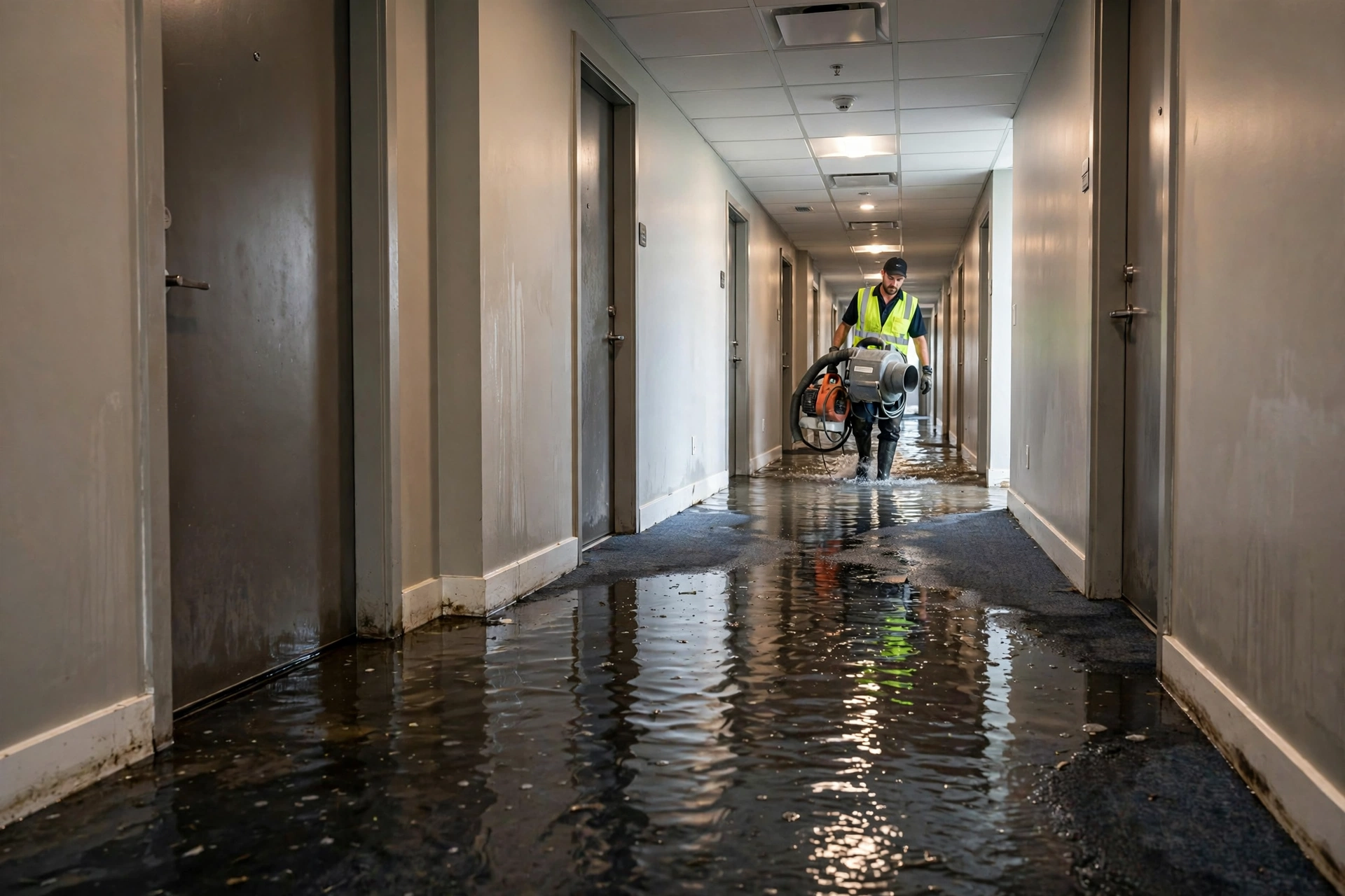 Water damage restoration in Treasure Coast, Florida - condo hallway water damage