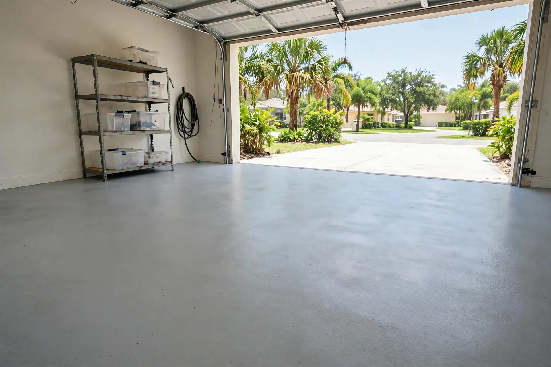After: same Tampa garage cleaned, dried and restored with sealed floor - DryOut Inc before and after