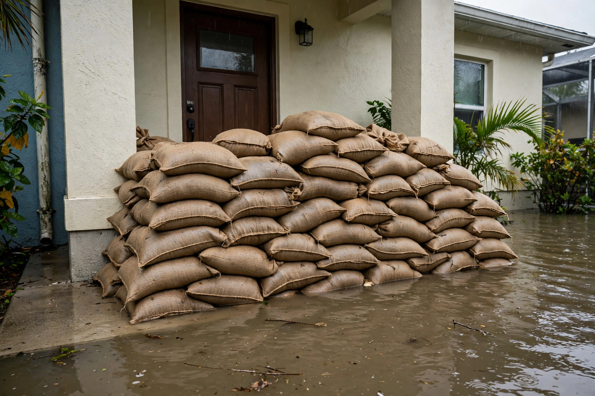 Water damage restoration in Miami, Florida - sandbag flood protection