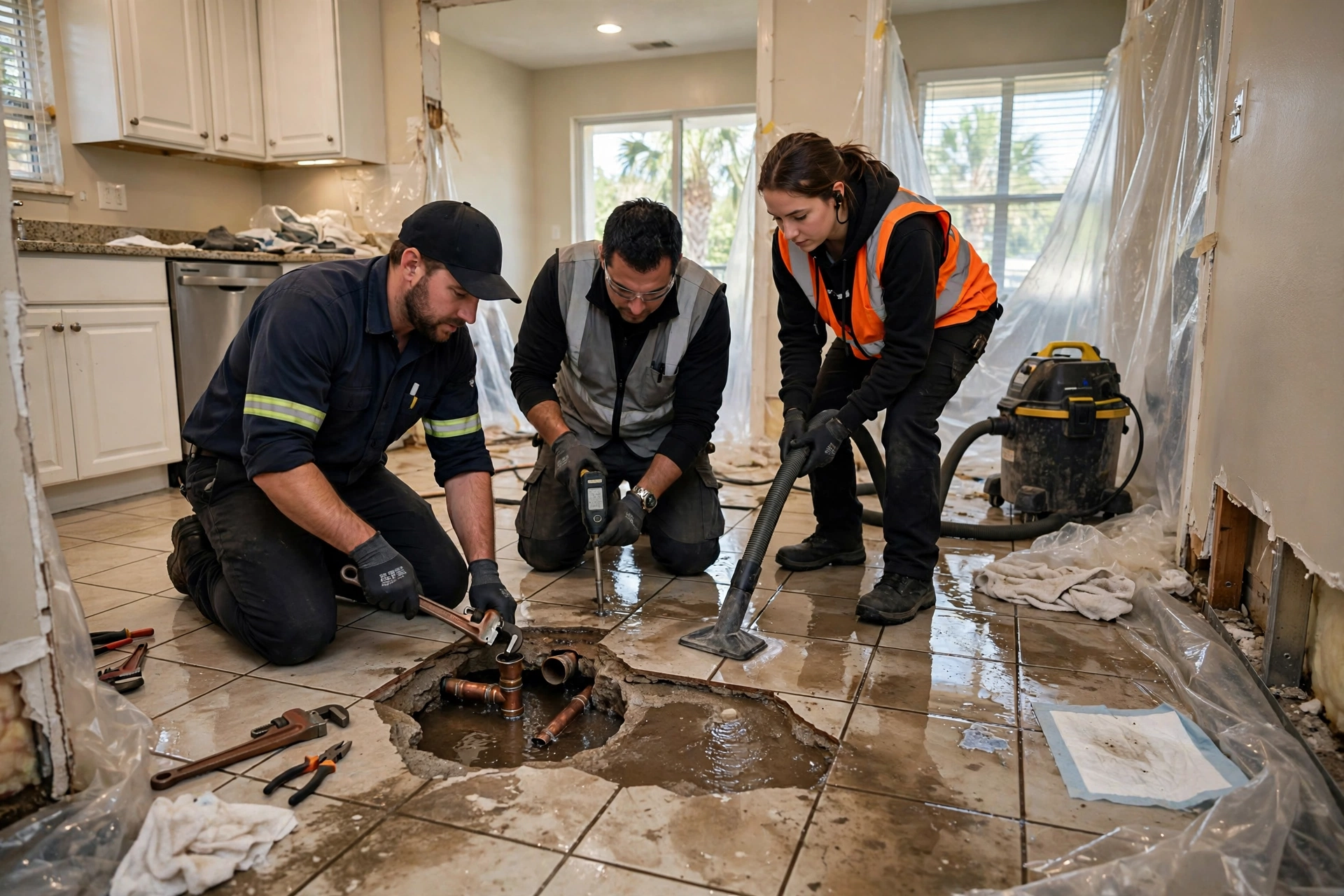 Slab and subfloor structural drying in an Orlando Florida home