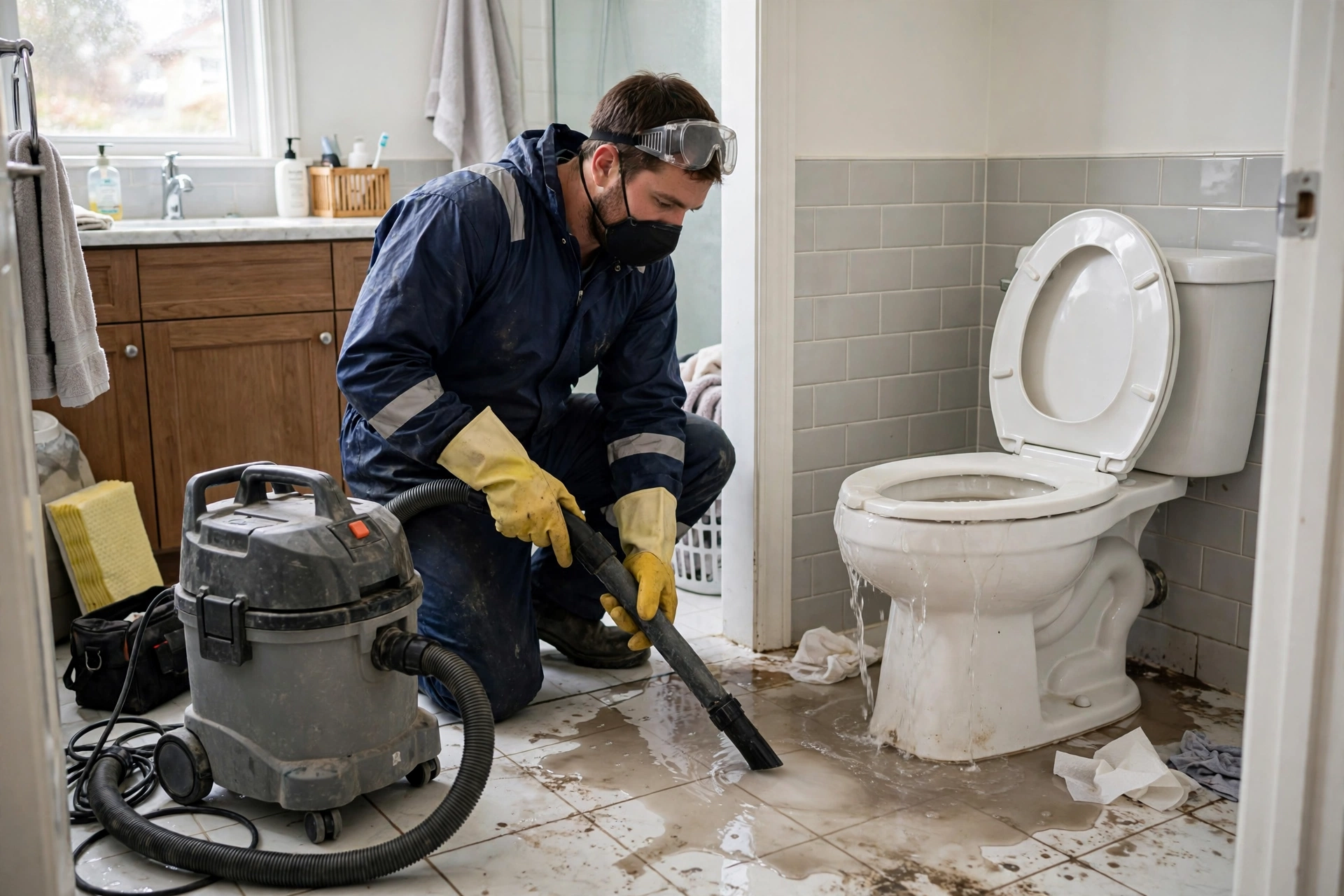 Water damage restoration in North Central Florida, Florida - bathroom overflow cleanup