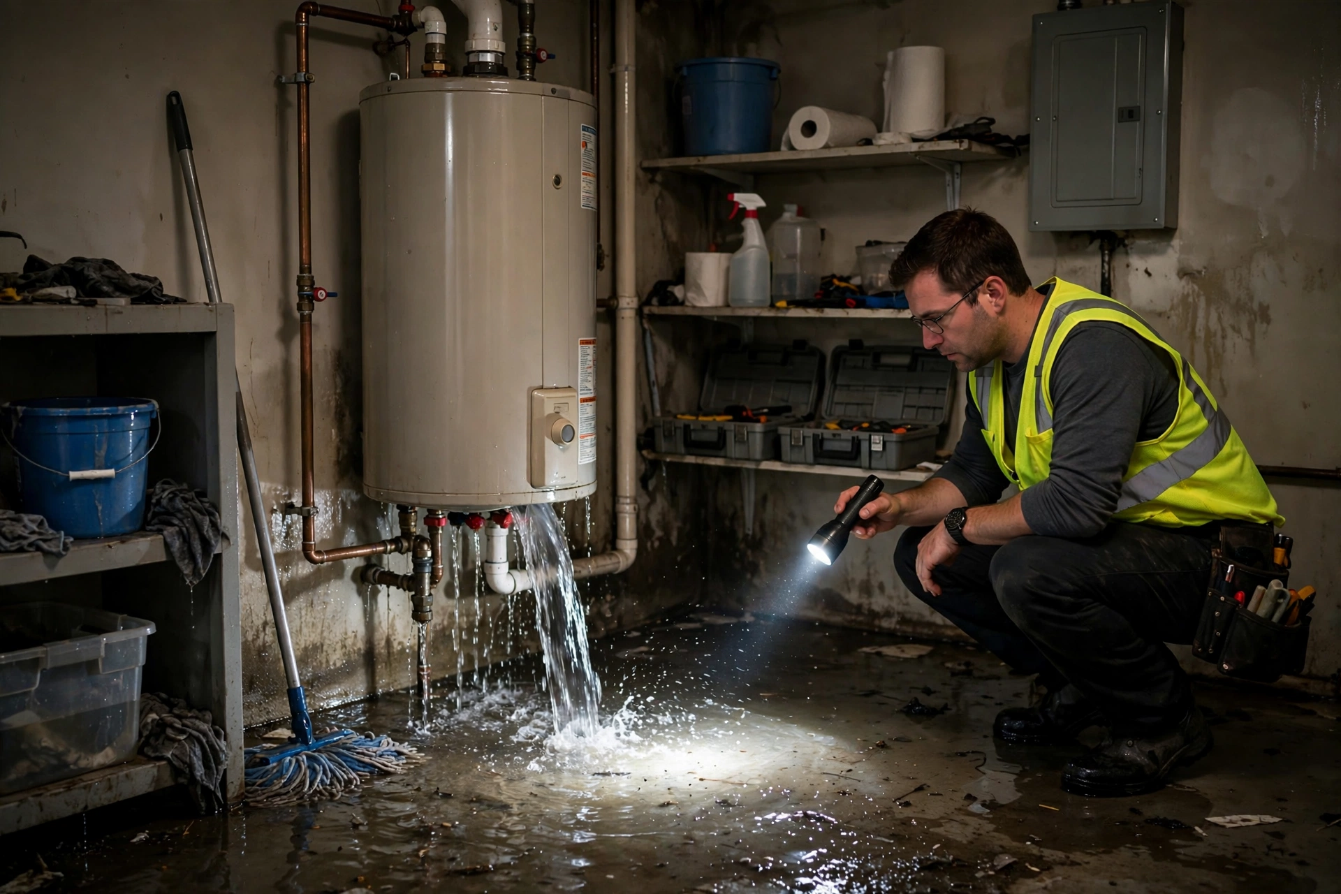 Water damage restoration in Miami, Florida - water heater leak